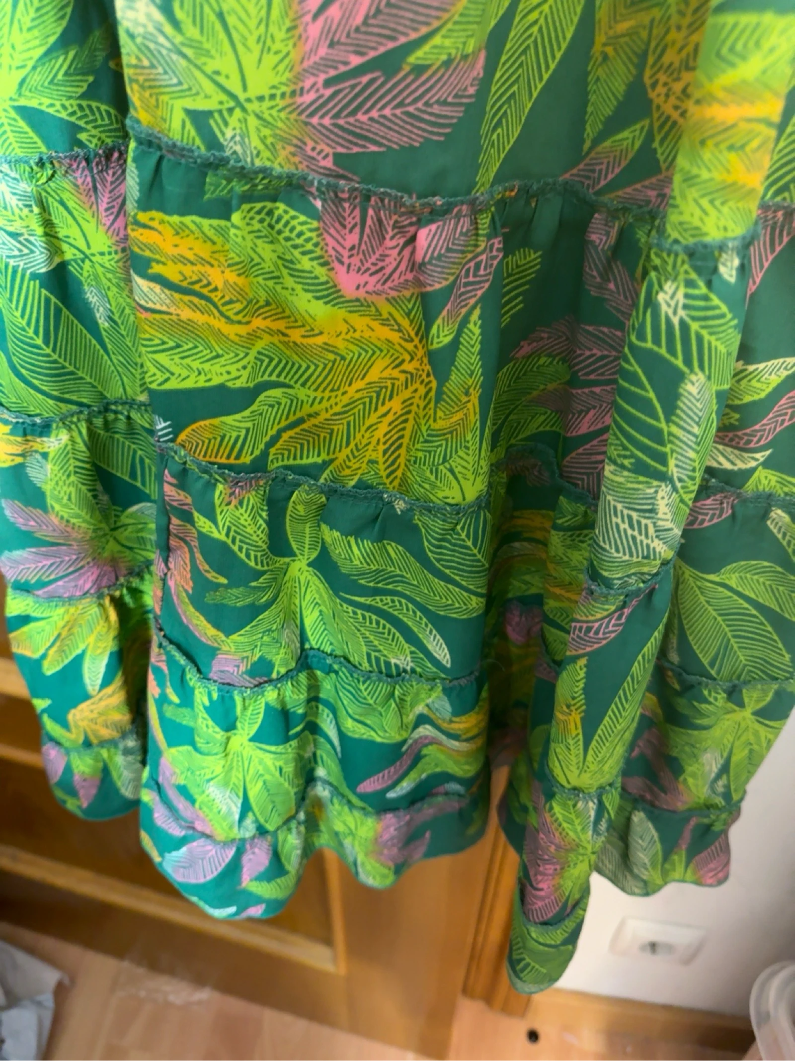 Tropisch groen lange jurk met elastische taille L – photo 6